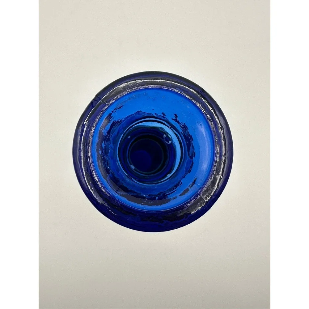 Vintage Cobalt Blue Glass Candlestick Holder 9 Inch Ribbed Taper Candle Stand
